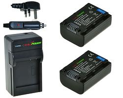 Foto van 2 x np-fv50 accu's voor sony - charger kit + car-charger - uk version