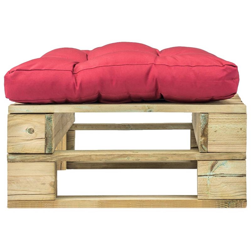 Foto van The living store pallet hocker - tuinpoef - 60x60x35 cm - geïmpregneerd grenenhout - rood kussen - 10 cm dik