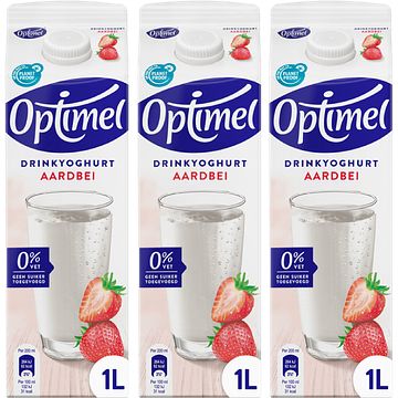 Foto van Optimel drinkyoghurt aardbei 0% vet 3x1l bij jumbo