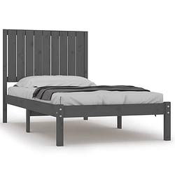 Foto van The living store houten bedframe - 195.5 x 95.5 x 31 cm - massief grenenhout - grijs