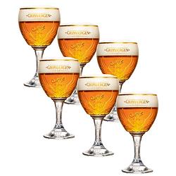 Foto van Grimbergen bierglazen op voet 33cl set van 6 stuks - bier glas 0,33 l - bolle vorm - 330 ml