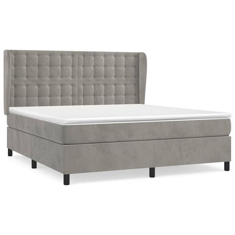 Foto van The living store boxspringbed - serenade - bedden - 203x163x118/128 cm - fluweel - lichtgrijs - pocketvering matras -