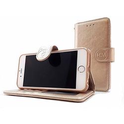 Foto van Apple iphone 12 mini - golden shimmer leren portemonnee hoesje - lederen wallet case tpu meegekleurde binnenkant- book