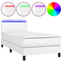 Foto van Infiori boxspring met matras en led kunstleer wit 100x200 cm