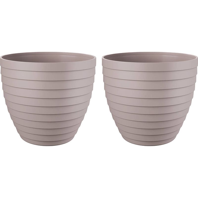 Foto van Juypal bloempot/plantenpot florenzia - 2x - taupe - kunststof - d15 x h13,2 cm - voor buiten/binnen - plantenpotten