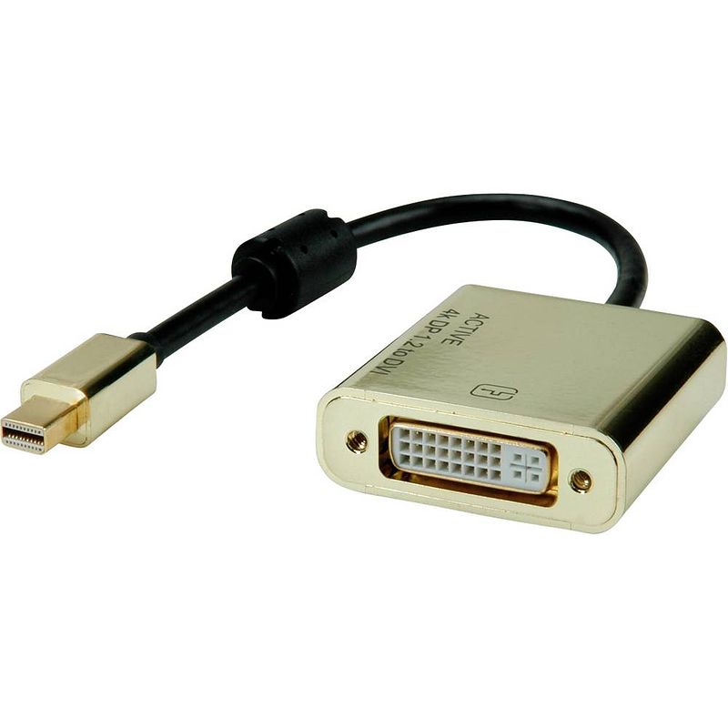 Foto van Roline mini-displayport / dvi adapterkabel mini displayport stekker, dvi-d 24+1-polige bus 0.10 m zwart/goud 12.03.3176 displayport-kabel