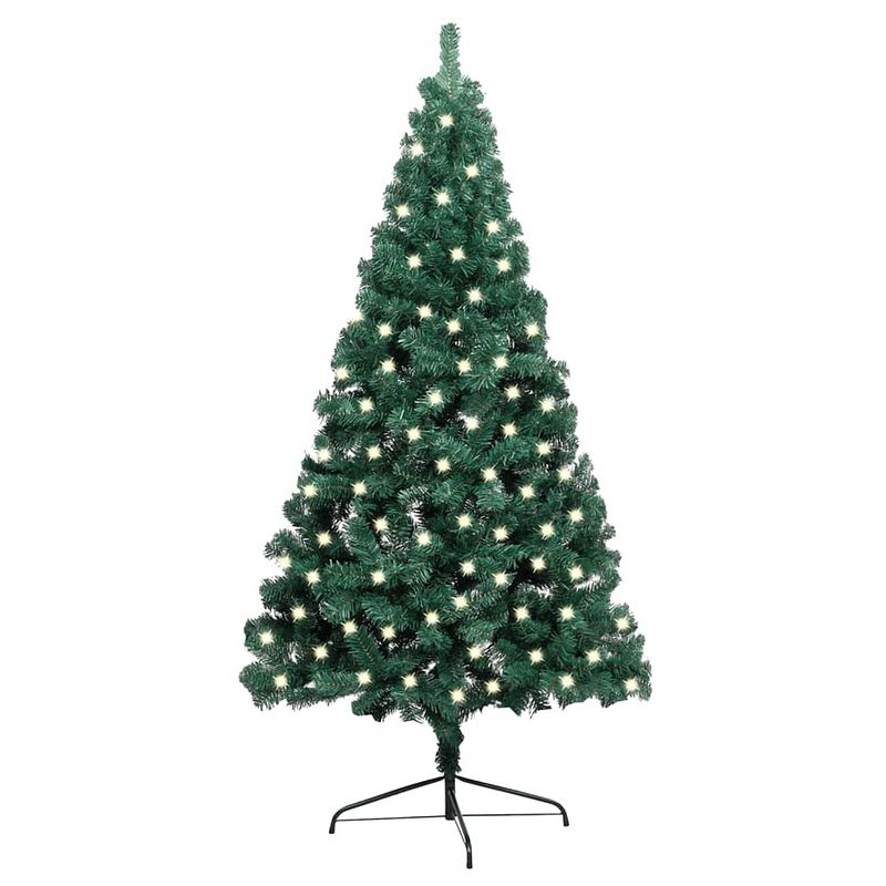 Foto van Vidaxl kunstkerstboom met led's en standaard half 120 cm pvc groen