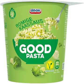 Foto van 2 zakken soep a 570 ml, pakken cupasoup a 3 stuks of single verpakkingen noodles of pasta | unox good pasta romige kaassaus 69g aanbieding bij jumbo
