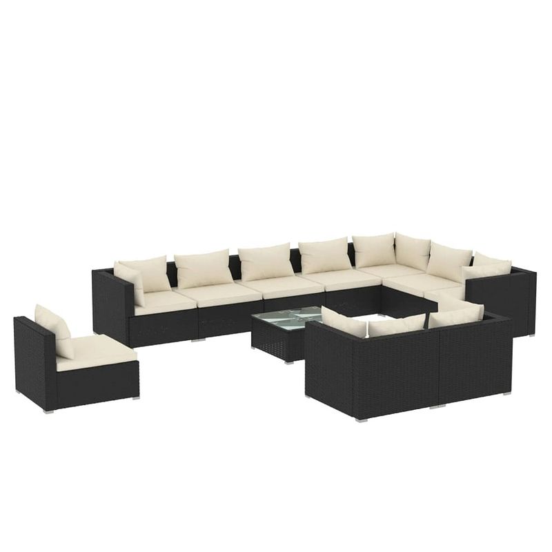 Foto van Vidaxl 11-delige loungeset met kussens poly rattan zwart