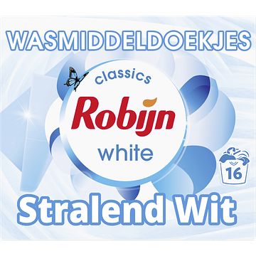 Foto van 1+1 gratis | robijn classics wasmiddeldoekjes stralend wit 16 wasstrips aanbieding bij jumbo