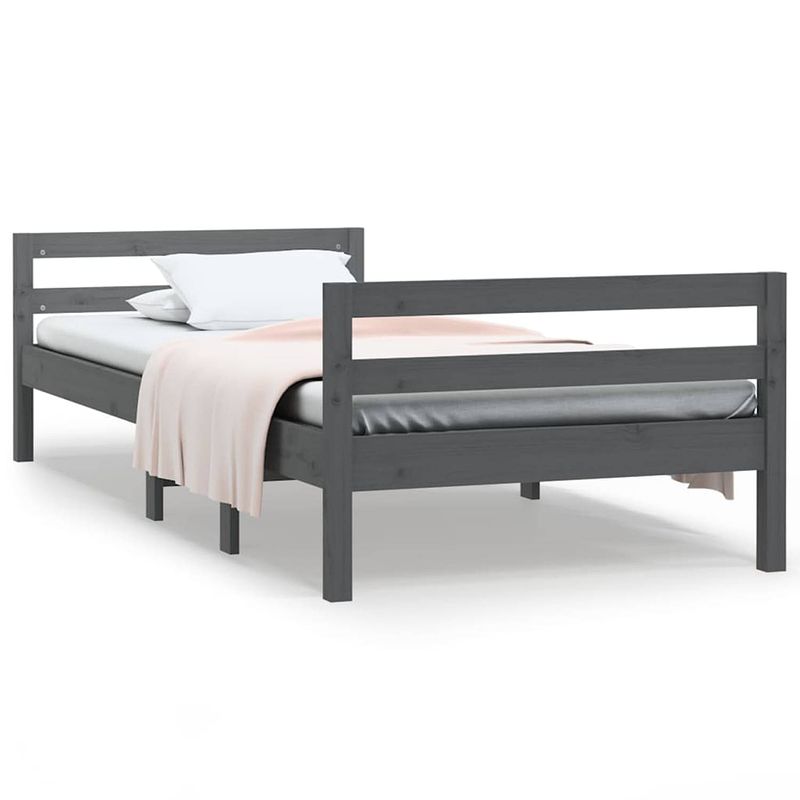 Foto van The living store houten bedframe - klassiek design - massief grenenhout - 205.5 x 85.5 x 52.5 cm (l x b x h) - grijs