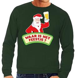 Foto van Foute kersttrui / sweater voor heren - groen - dronken kerstman met biertje 2xl (56)