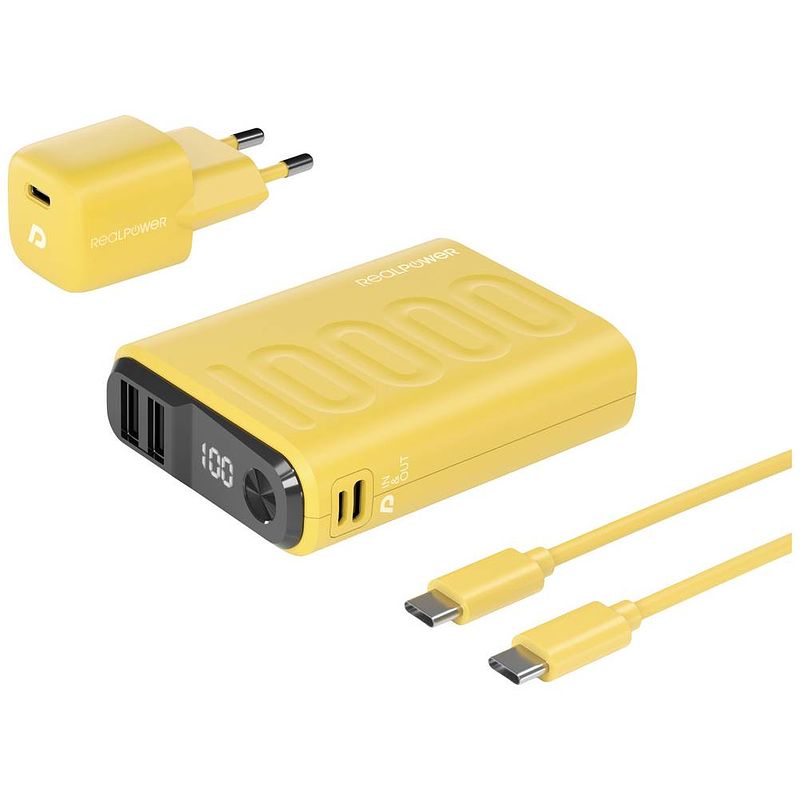 Foto van Realpower pb-10000 power pack powerbank 10000 mah li-ion usb, usb-c® geel