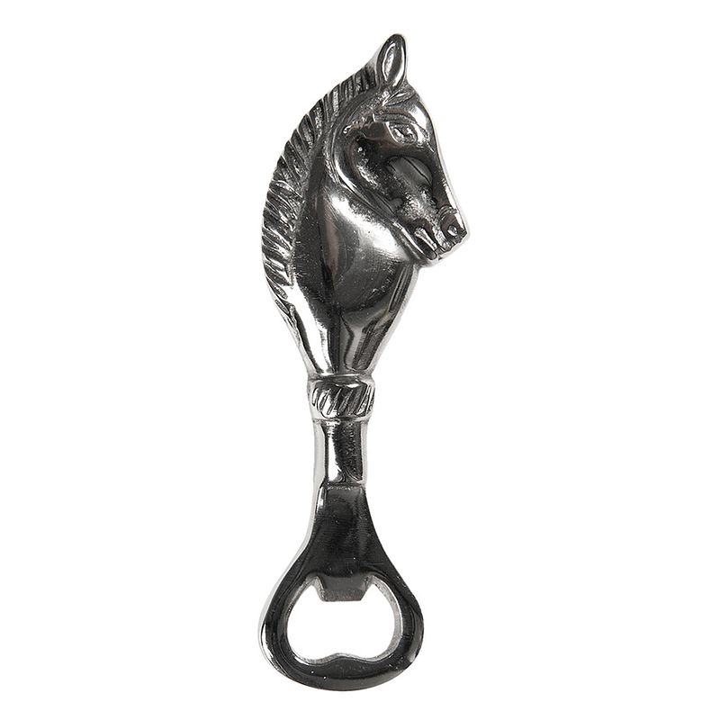 Foto van Clayre & eef flesopener 15 cm zilverkleurig aluminium paard bieropener