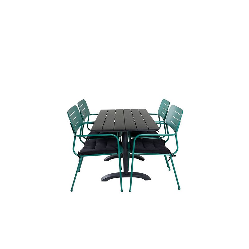 Foto van Denver tuinmeubelset tafel 70x120cm en 4 stoel nicke groen, zwart.