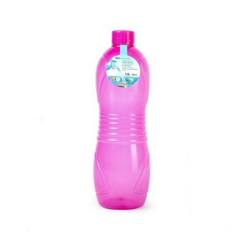 Foto van Plasticforte drinkfles/waterfles/bidon - 1500 ml - transparant/roze - kunststof - drinkflessen