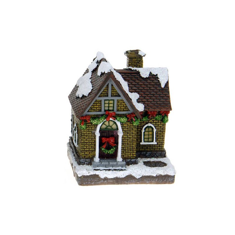 Foto van 1x verlichte kerstdorp huisjes/kersthuisjes 13,5 cm - kerstdorpen