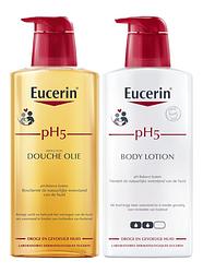 Foto van Eucerin ph5 lichaamsverzorgingsset - doucheolie en bodylotion -