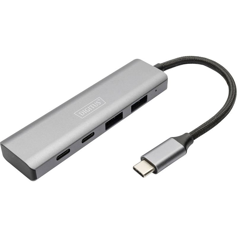 Foto van Digitus da-70245 usb 3.1 gen 1-hub 4 poorten met aluminium behuizing donkergrijs