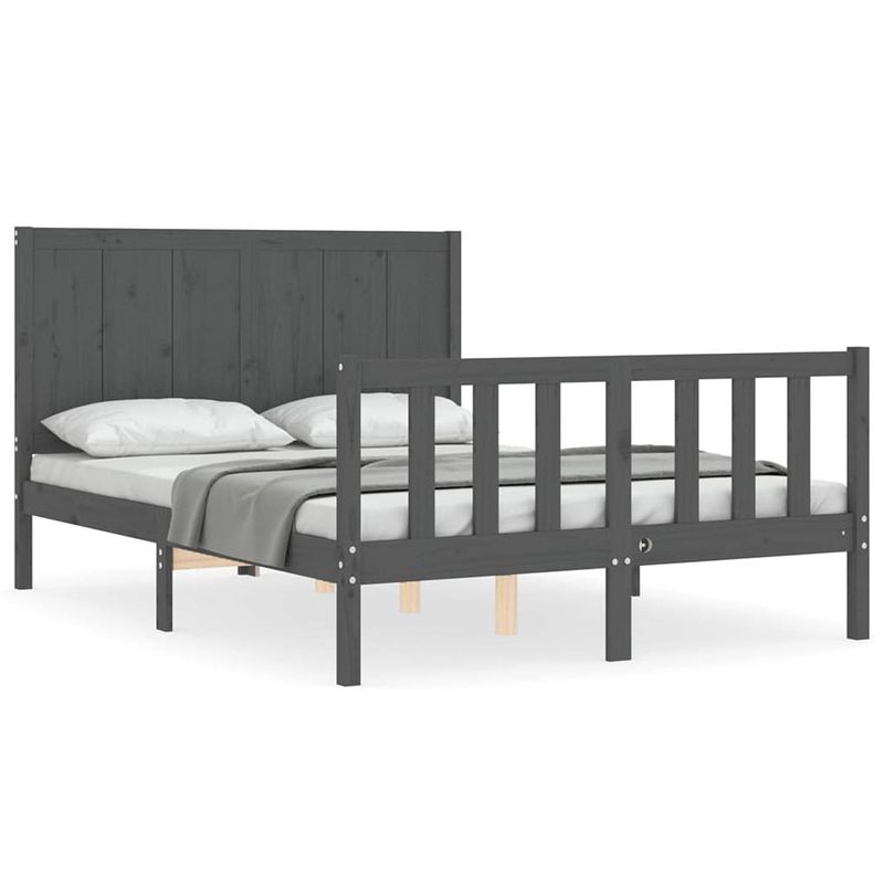 Foto van The living store bedframe met hoofdbord massief hout grijs 120x200 cm - bed