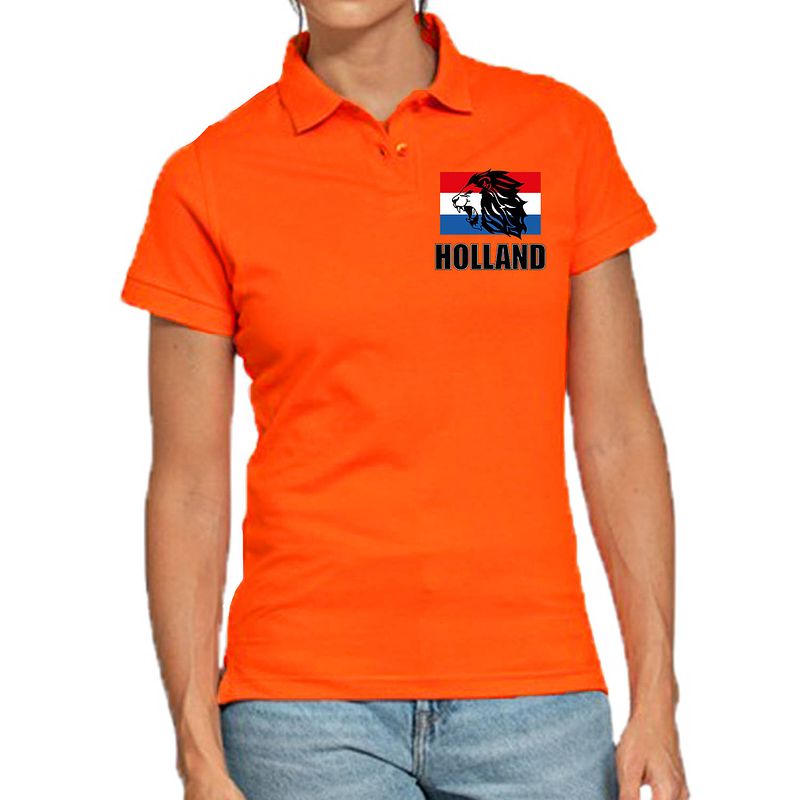 Foto van Oranje fan poloshirt / kleding holland met leeuw en vlag ek/ wk voor dames s - feestshirts