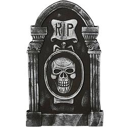 Foto van Halloween horror kerkhof decoratie grafsteen rip met schedel 50 x 30 cm - feestdecoratievoorwerp