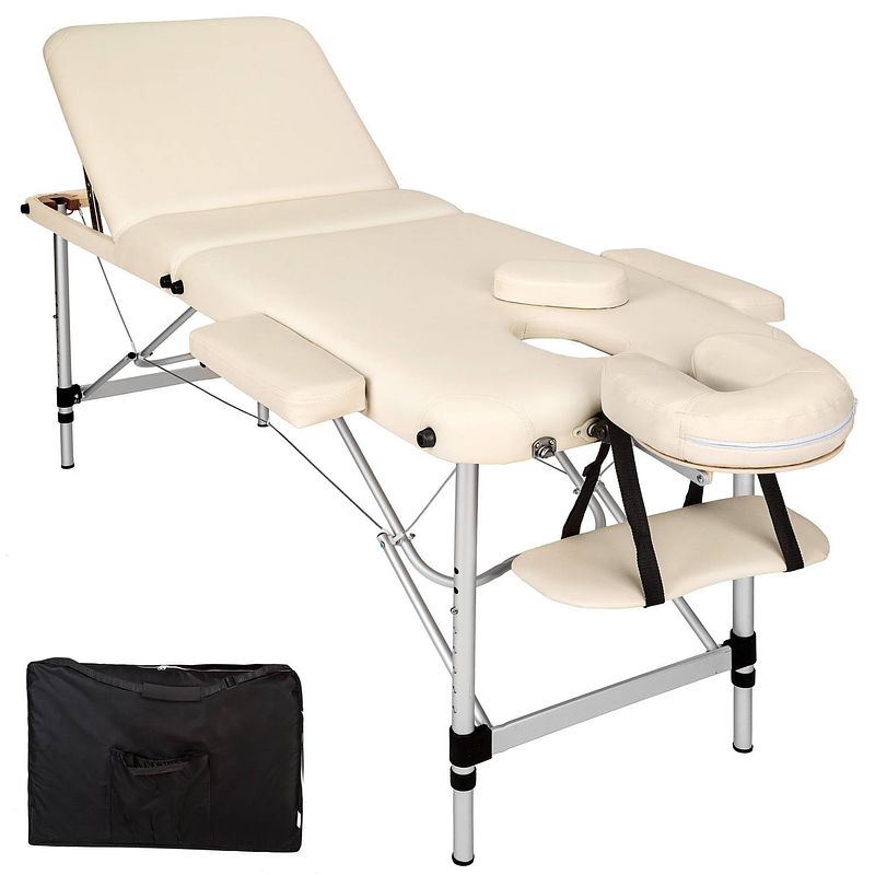 Foto van Tectake® - mobiele aluminium massagetafel 3 zones beige + draagtas - behandeltafel - 401047