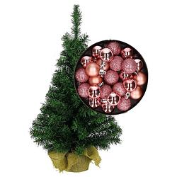 Foto van Mini kerstboom/kunst kerstboom h35 cm inclusief kerstballen roze - kunstkerstboom