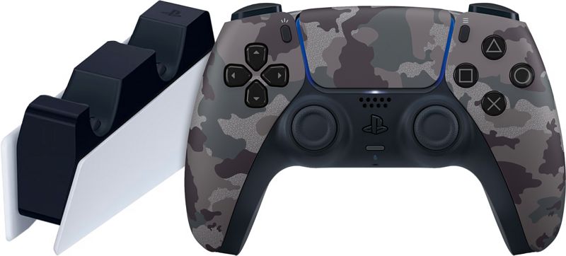 Foto van Sony playstation 5 dualsense controller grey camo + oplaadstation