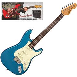 Foto van Vintage vip-v60cab coaster series candy apple blue guitar pack elektrische gitaar set met versterker