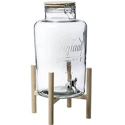 Foto van Glazen drank dispenser 8 liter met metalen kraantje en houder - drankdispensers
