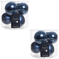 Foto van Kerstboomversiering donkerblauwe kerstballen van glas 8 cm 12x stuks - kerstbal