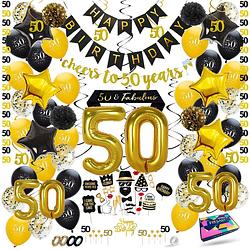 Foto van Fissaly® 75 jaar verjaardag decoratie versiering - ballonnen - helium, latex & confetti ballonnen - zwart en goud