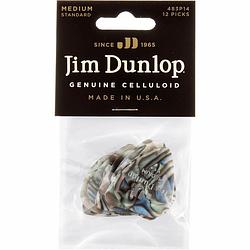 Foto van Dunlop 483p14md celluloid shell pick abalone medium plectrum set 12 stuks