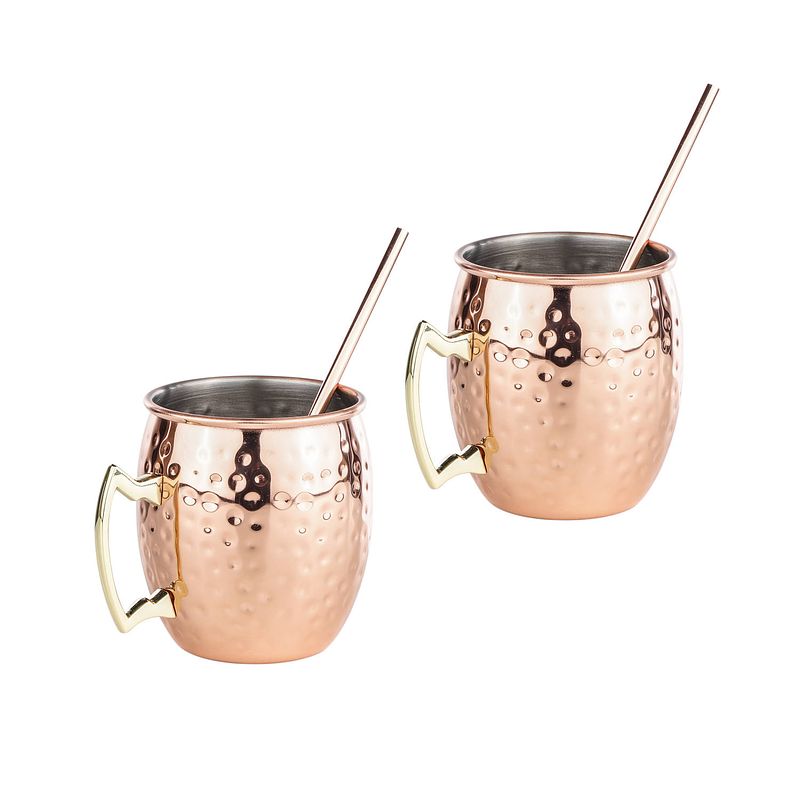 Foto van Set van 4x cocktailbekers/cocktailglazen moscow mule 500 ml met drinkrietjes - cocktailglazen