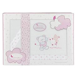 Foto van Interbaby beddengoed wieg baby love fleece wit/roze 3-delig