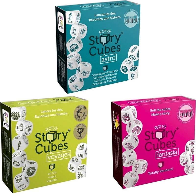 Foto van Spellenbundel - dobbelspel - 3 stuks - rory's story cubes voyages, fantasia & astro