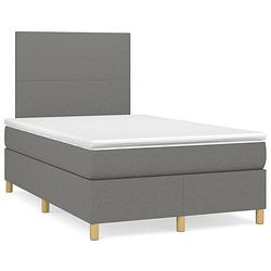 Foto van The living store boxspring bed - donkergrijs - 203 x 120 x 118/128 cm - pocketvering matras - middelharde ondersteuning