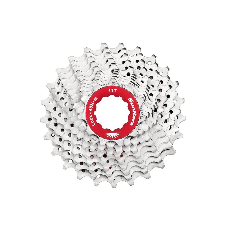 Foto van Sunrace csrx0 cassette 10 speed 11-25 metallic zilver in box