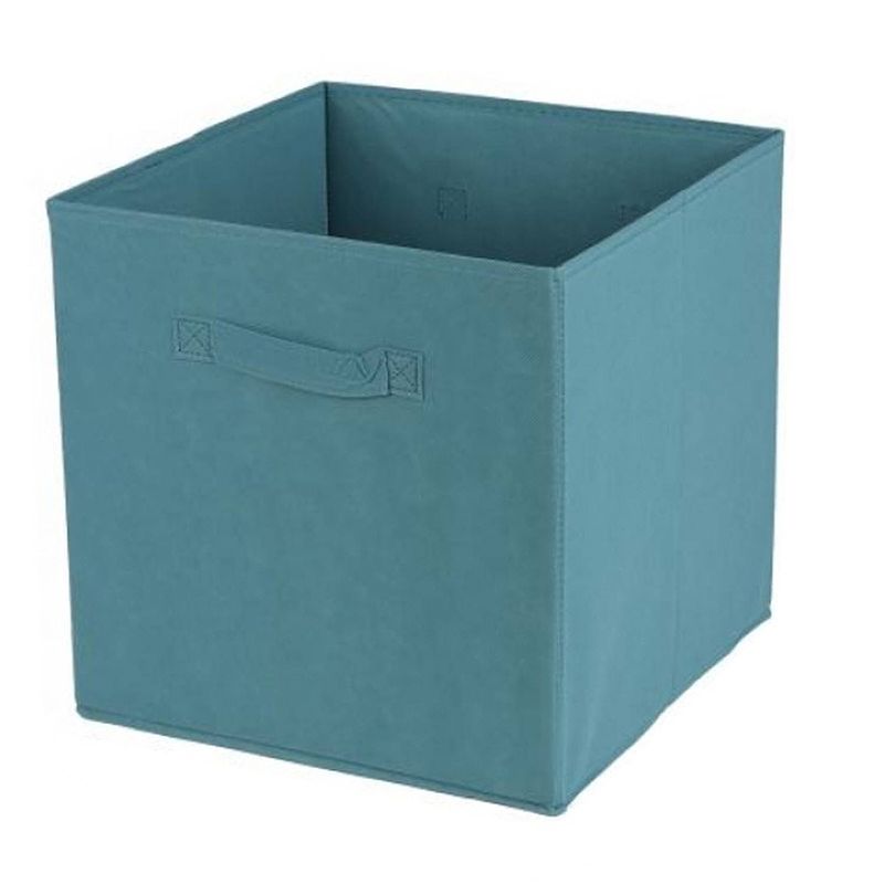 Foto van Urban living opbergmand/kastmand square box - karton/kunststof - 29 liter - petrol blauw - 31 x 31 x 31 cm - opbergmande