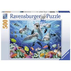 Foto van Ravensburger puzzel dolfijnen in het koraalrif - 500 stukjes