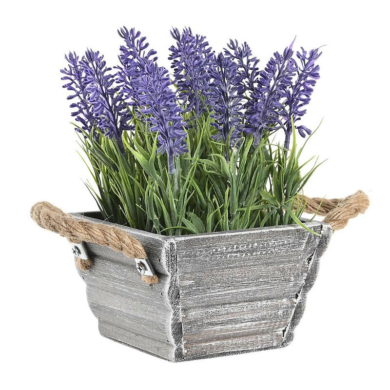 Foto van Items lavendel bloemen kunstplant in bloempot - paarse bloemen - 15 x 20 cm - bloemstukje - kunstplanten