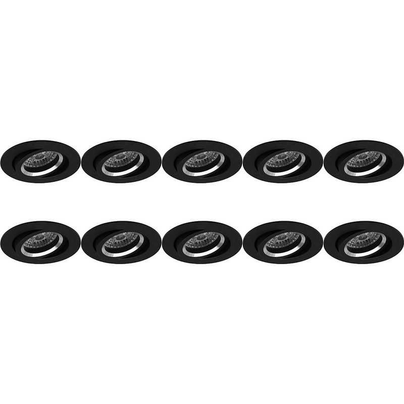 Foto van Spot armatuur 10 pack - pragmi aerony pro - gu10 fitting - inbouw rond - mat zwart - aluminium - kantelbaar - ø82mm