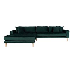 Foto van Lido chaise longue bank links gedraaid velours incl. 4 sierkussens, groen.