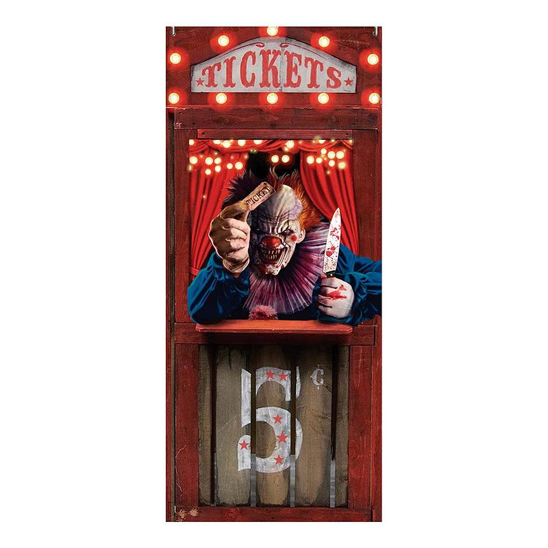 Foto van Fiestas horror deur scenesetter/deurposter - horrorclown/circus - halloween thema versiering - 180 x 80 cm - feestdeurde