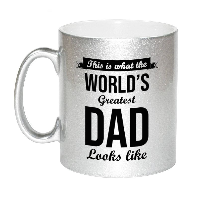 Foto van Zilveren worlds greatest dad cadeau koffiemok / theebeker 330 ml - feest mokken