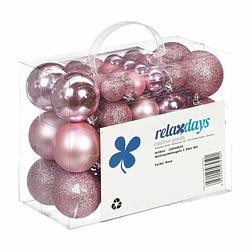 Foto van Relaxdays kerstballen - 50x st - lichtroze - 3, 4 en 6 cm - kunststof - kerstbal