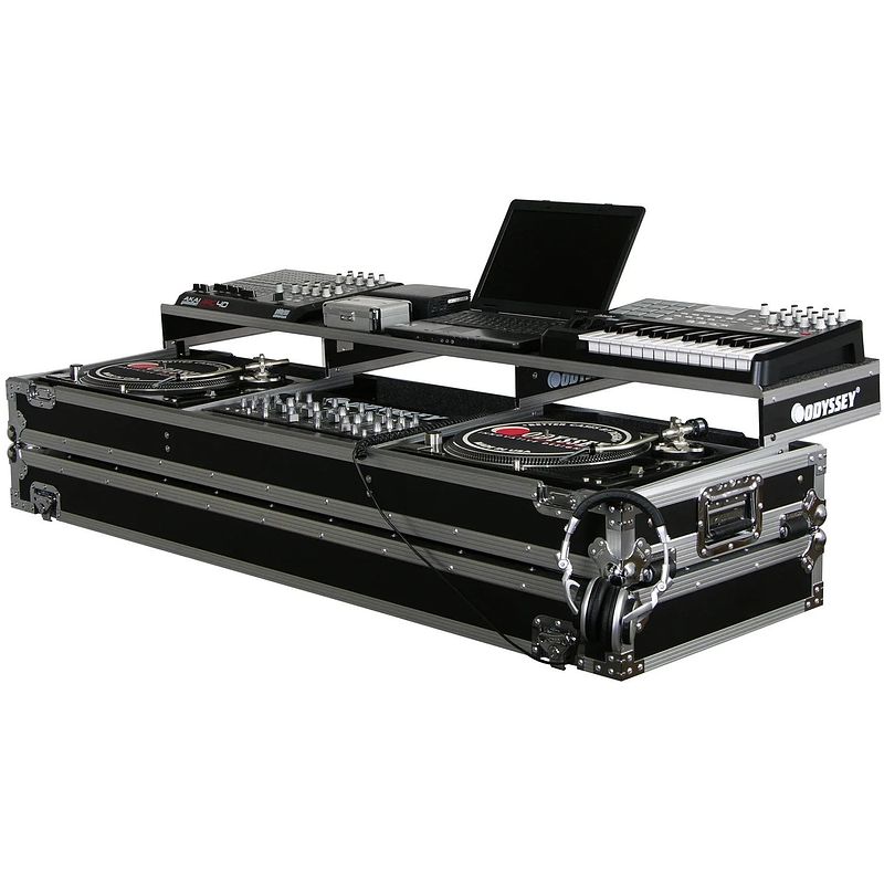 Foto van Odyssey fzgspdj19w case voor 19" mixer + 2x standard position draaitafel