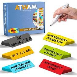 Foto van Atwam scrum magneten - 60 stuks - voor whiteboard, magneetbord, memobord - 15 cm breed x 2,5 cm lang - 6 kleuren