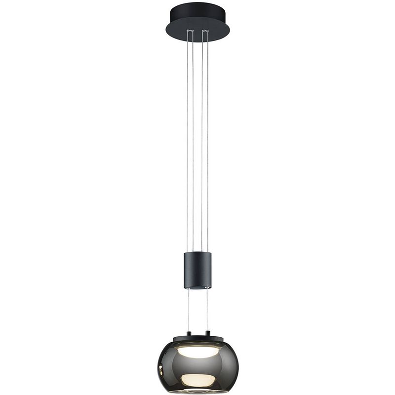 Foto van Led hanglamp - hangverlichting - trion maliba - 8w - 1-lichts - warm wit 3000k - dimbaar - rond - mat zwart - aluminium